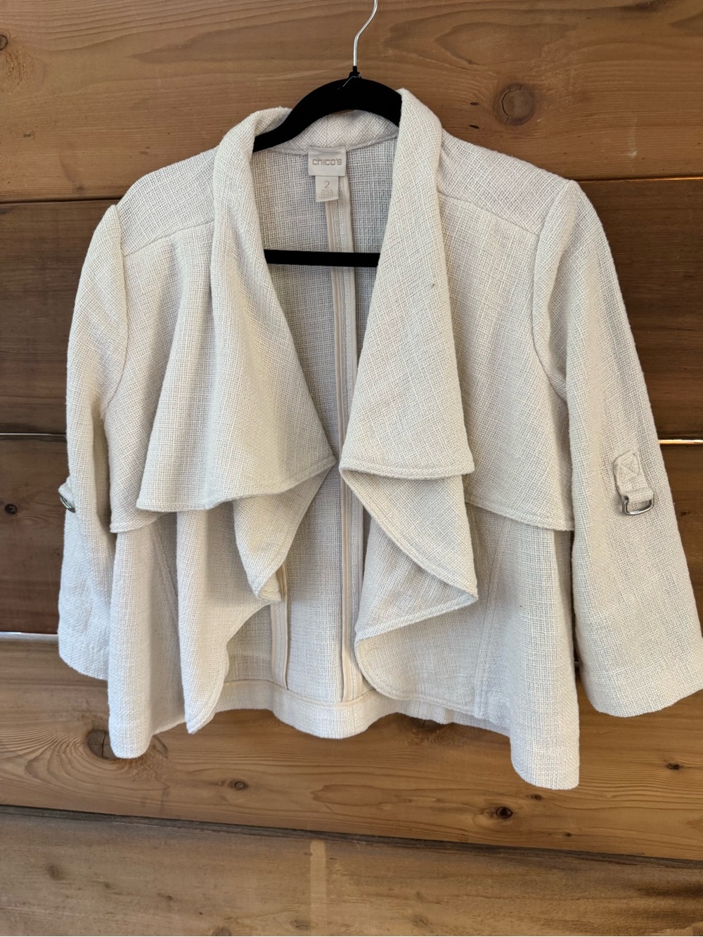 Chico's Neutral Cream Textured Waterfall Jacket